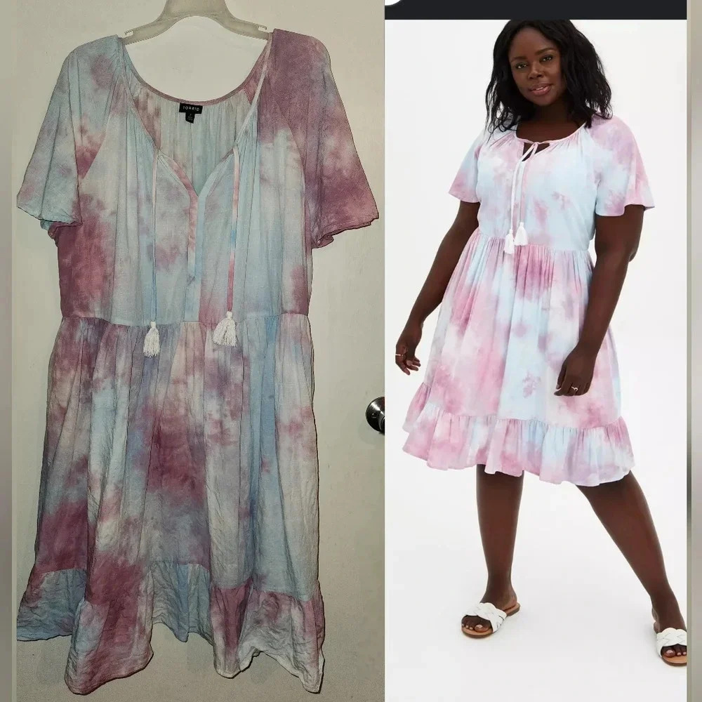 Multi Tie-Dye Crosshatch Tiered Babydoll Dress 2 2x 18 20